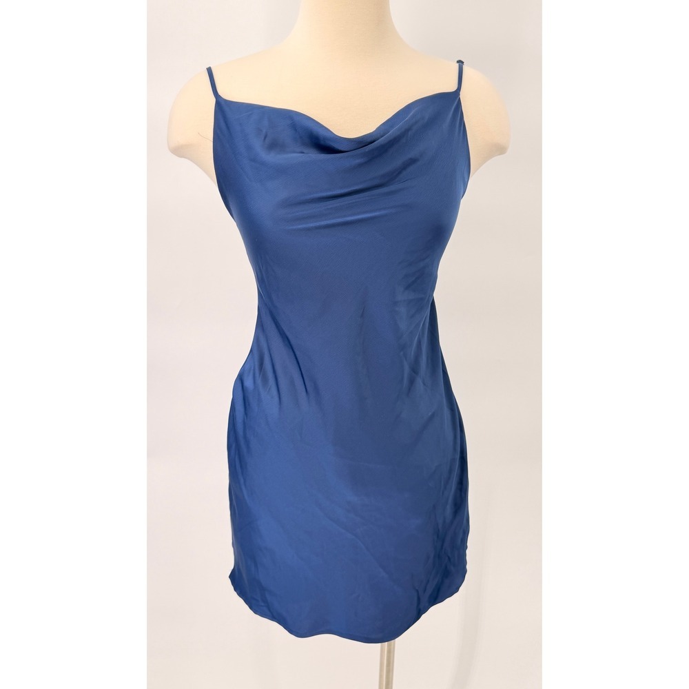Urban Outfitters Cowl Neck Slip Dress Womens Size S Blue Satin Mini OB912132